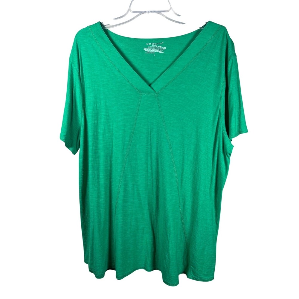 Westbound Woman Green V Neck Short Sleeve‎ T Shirt Top Size IX